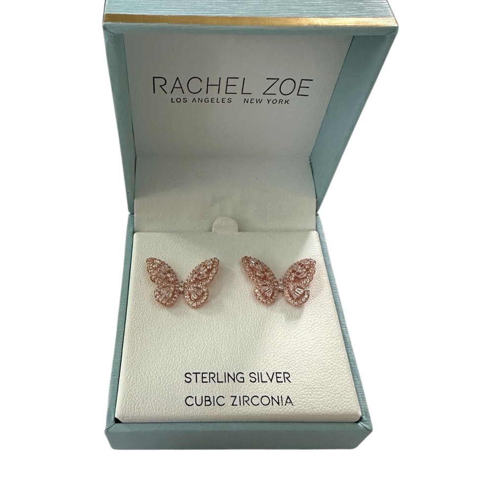 Rachel Zoe Butterfly Stud Earrings – Rose Gold CZ Sterling Silver 🦋